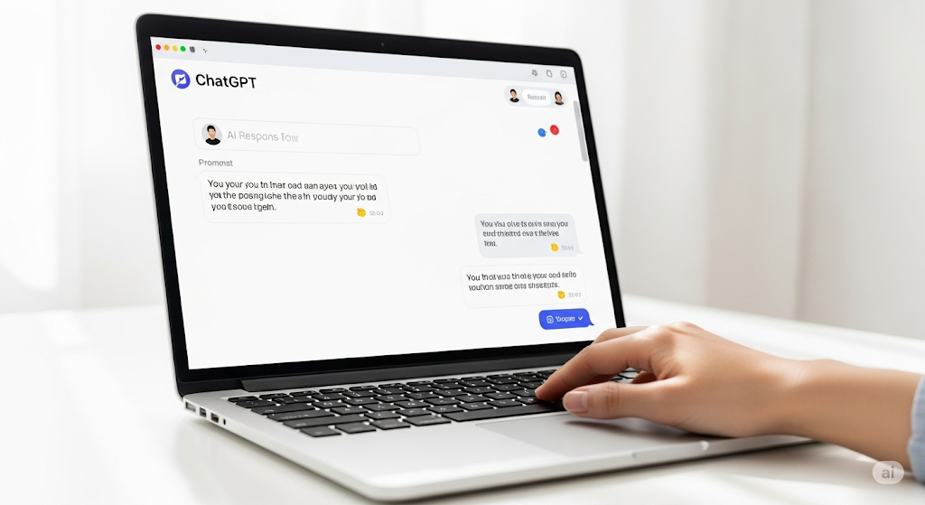 ChatGPT 인터페이스가 표시된 세련된 노트북 화면